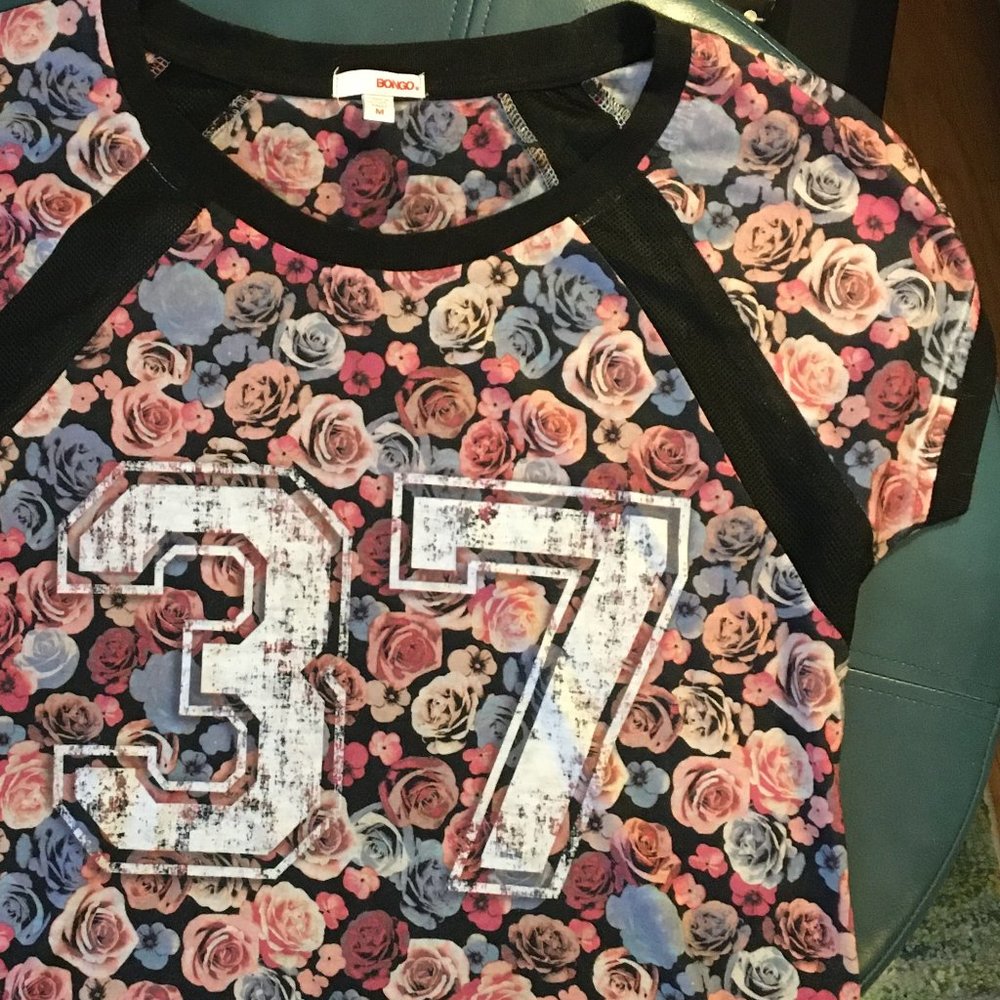 Bongo flower print football jersey style t-shirt